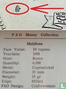 Maldives 10 rufiyaa 1980 (AH1400) "FAO" - Image 3