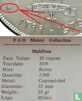 Malediven 10 Rufiyaa 1979 (AH1399) "FAO" - Bild 3