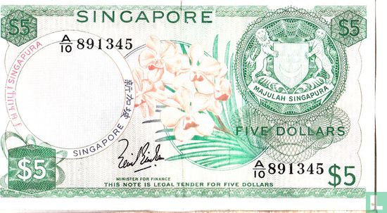 Singapore 5 dollar 1967 - Afbeelding 1