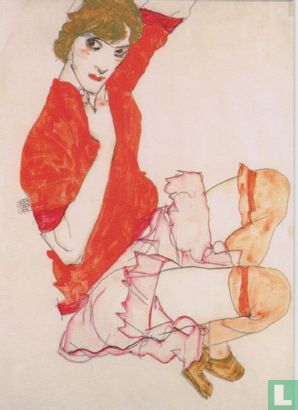 Wally in red Blouse with Raised Knees, 1913 - Image 1