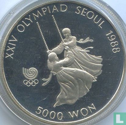 South Korea 5000 won 1987 "1988 Summer Olympics in Seoul - Girls on swing contest" - Image 2