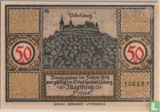 Coburg 50 Pfennig 1919 - Image 1