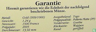 Togo 1500 francs 2005 (PROOF) "Johann Wolfgang von Goethe" - Afbeelding 3