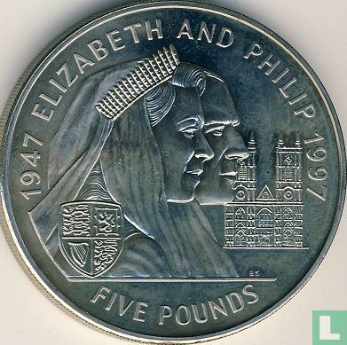 Jersey 5 Pound 1997 "50th Wedding anniversary of Queen Elizabeth II and Prince Philip" - Bild 2