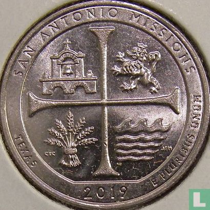 Verenigde Staten ¼ dollar 2019 (W) "San Antonio Missions National Historical Park in Texas" - Afbeelding 1