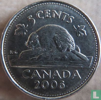 Canada 5 cents 2006 (acier recouvert de nickel - avec marque d'atelier) - Image 1