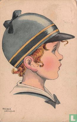 Meisje met groene bolle hoed met zwarte klep - Image 1