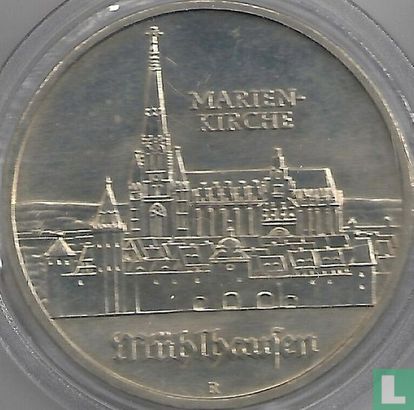 DDR 5 mark 1989 "500th anniversary Birth of Thomas Müntzer - St. Mary's Church in Mühlhausen" - Afbeelding 2