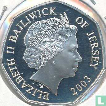 Jersey 50 pence 2003 (BE) "50 years Coronation of Queen Elizabeth II - Crown with royal mace and shield" - Image 1