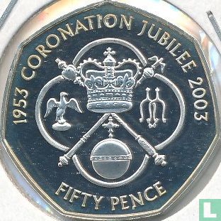 Jersey 50 pence 2003 (PROOF) "50 years Coronation of Queen Elizabeth II - Regalia in quatrilobe" - Afbeelding 2