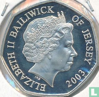 Jersey 50 pence 2003 (PROOF) "50 years Coronation of Queen Elizabeth II - Queen on throne" - Afbeelding 1