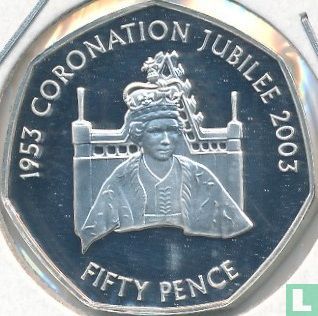 Jersey 50 pence 2003 (PROOF) "50 years Coronation of Queen Elizabeth II - Queen on throne" - Image 2