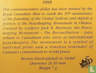 Kanada 1 Dollar 1995 "50th anniversary Founding of the United Nations - Peacekeeping monument in Ottawa" - Bild 3