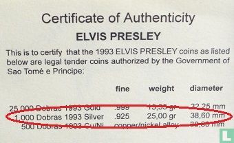 Sao Tome and Principe 1000 dobras 1993 (PROOF) "Elvis Presley" - Image 3