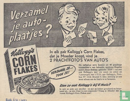 Verzamel je autoplaatjes? In elk pak Kellogg's Corn Flakes, dat je moeder koopt, vind je 2 prachtfoto's van auto's