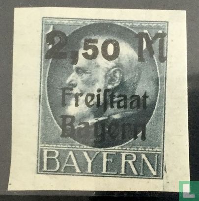 Koning Ludwig III, met opdruk nieuwe munteenheid