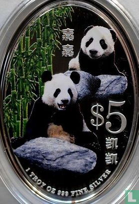 Singapour 5 dollars 2012 (BE) "Giant pandas" - Image 2