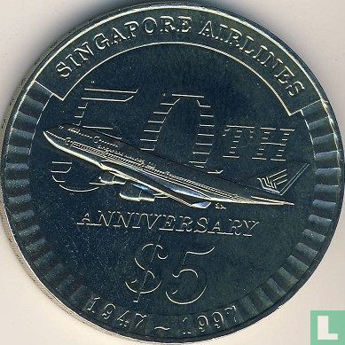 Singapore 5 dollars 1997 "50th anniversary of Singapore Airlines" - Image 2