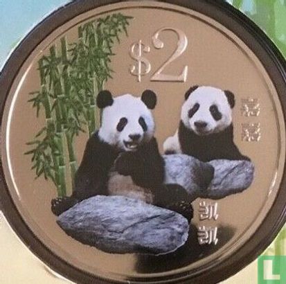 Singapur 2 Dollar 2012 (PROOFLIKE - gefärbt) "Giant pandas" - Bild 2