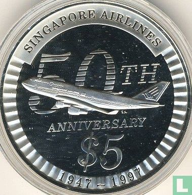 Singapore 5 dollars 1997 (PROOF) "50th anniversary of Singapore Airlines" - Image 2