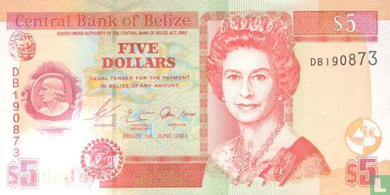 Belize 5 dollars - Afbeelding 1