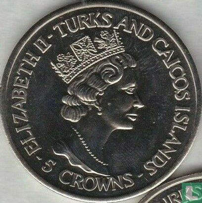 Turks and Caicos Islands 5 crowns 1993 "40th anniversary Coronation of Queen Elizabeth II - Crown and scepters" - Image 2