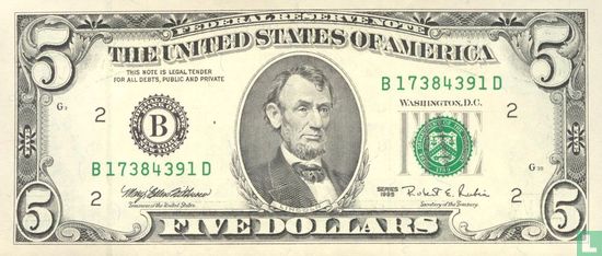 United States 5 dollars 1995 B - Image 1