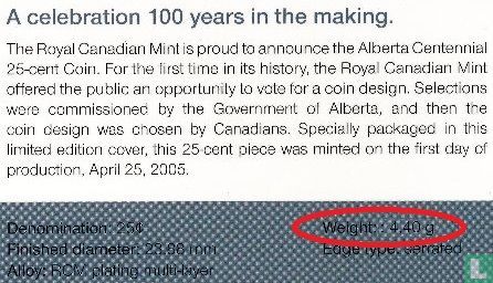 Canada 25 cents 2005 "100th anniversary of Alberta" - Image 3