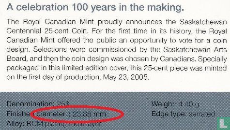 Canada 25 cents 2005 "100th anniversary of Saskatchewan" - Image 3