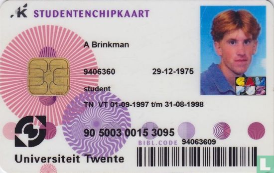 Studentenchipkaart 1997/98 Universiteit Twente - Afbeelding 1
