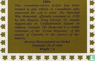 Canada 1 dollar 1994 "National War Memorial" - Afbeelding 3