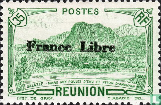 Salazie scenery, overprinted "France libre"