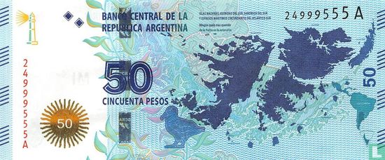 Argentinien 50 Pesos 2015 Prefix A - Bild 1