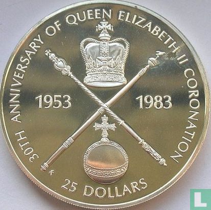 Belize 25 dollars 1983 (PROOF) "30th anniversary Coronation of Queen Elizabeth II" - Image 2