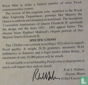 Belize 2 dollars 1993 (PROOF) "40th anniversary Coronation of Queen Elizabeth II" - Image 3