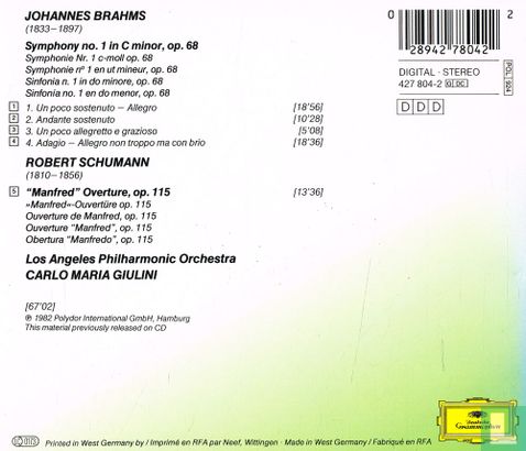 Brahms: Symphonie No.1 / Schumann: Manfred-Ouverture - Afbeelding 2