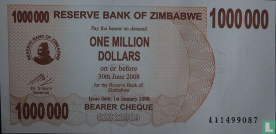 Zimbabwe 1 Million Dollars 2008 - Afbeelding 1