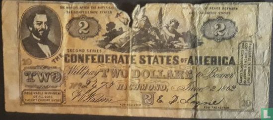 Confederate States 2 Dollar 1862 - Afbeelding 1