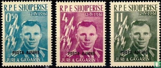 Yuri Gagarin en Vostok 1 (zwarte overprint)