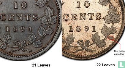 Canada 10 cents 1891 (22 feuilles) - Image 3