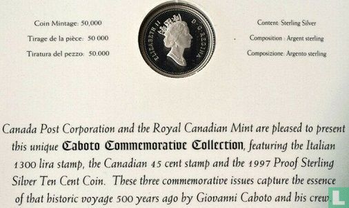 Canada 10 cents 1997 (PROOF) "500th anniversary Giovanni Caboto's first transatlantic voyage" - Afbeelding 3