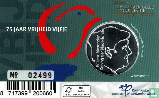 Netherlands 5 euro 2020 (coincard - BU) "75 years of freedom in Europe" - Image 2