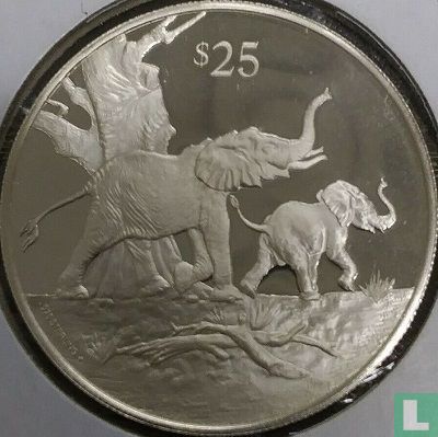 Britse Maagdeneilanden 25 dollars 1993 (PROOF) "African elephants" - Afbeelding 2