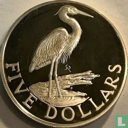 Britse Maagdeneilanden 5 dollars 1980 (PROOF) "Great blue heron" - Afbeelding 2