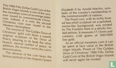 British Virgin Islands 50 dollars 1980 (PROOF) "Golden dove of Christmas" - Image 3