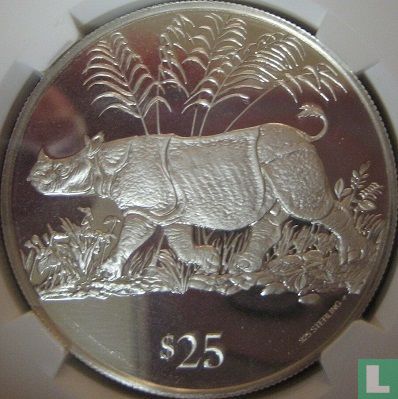 British Virgin Islands 25 dollars 1993 (PROOF) "Javan rhinoceros" - Image 2