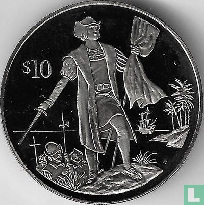 Britse Maagdeneilanden 10 dollars 1992 (PROOF) "500th anniversary Discovery of America" - Afbeelding 2