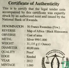 Rwanda 50 francs 2012 (PROOF) "Black rhinoceros" - Afbeelding 3