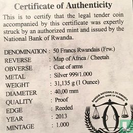 Rwanda 50 francs 2013 (BE) "Cheetah" - Image 3