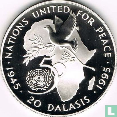 The Gambia 20 dalasis 1995 (PROOF) "50th anniversary of the United Nations" - Image 2